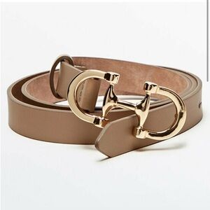 NWT Massimo Dutti Beige & Gold leather belt